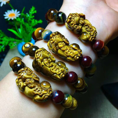 Mixed Golden,Red & Blue Tiger Eye Stones & Pixiu BALANCE & ABUNDANCE Bracelet